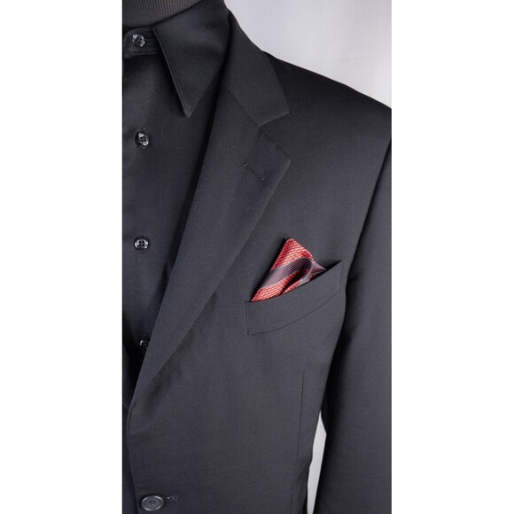 Savile Row 2-Pcs Suit Solid Black Blazer Jacket Pants 42R Short Pants 40X26 - Picture 4 of 16